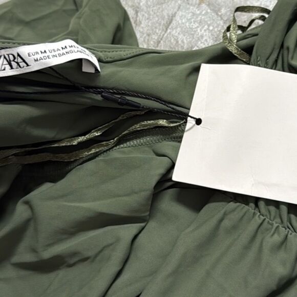 Olive Green Asymmetrical Bodysuit ZARA - NWT - Size Medium - Long Sleeve - Picture 3 of 5